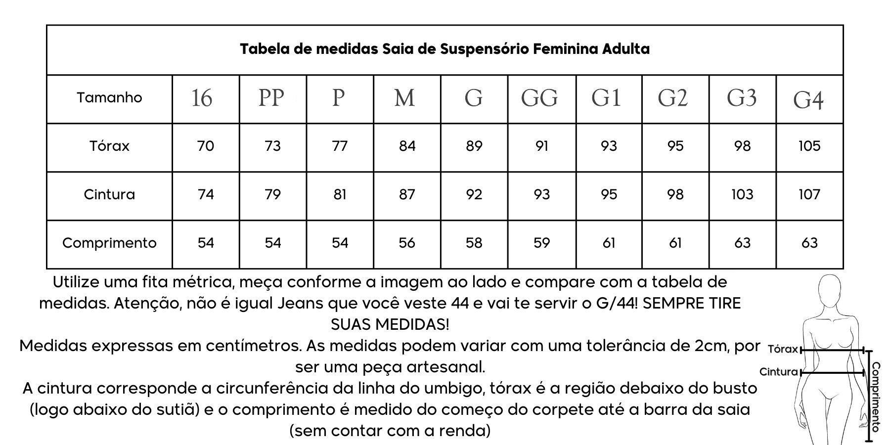 tabela medidas saia